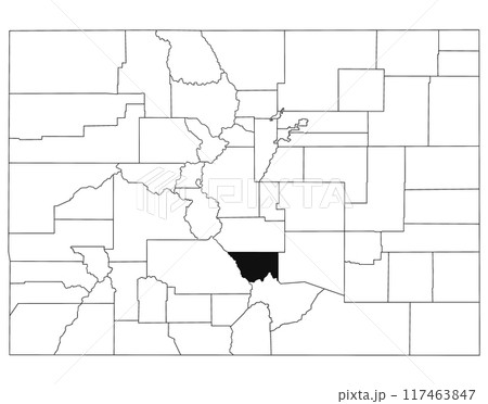 Map of Custer County in Colorado state on white background. single County map highlighted by black colour on Colorado map. UNITED STATES, US Map of Custer County in Colorado state on white background. single County map highlighted by black colour on Colorado map. UNITED STATES, US 117463847