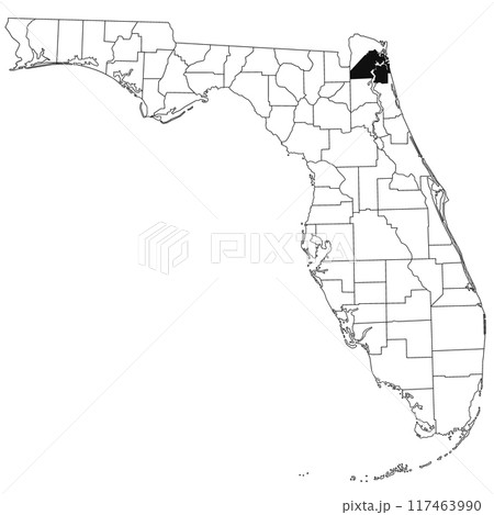 Map of Duval County in Florida state on white background. single County map highlighted by black colour on Florida map. UNITED STATES, US 117463990