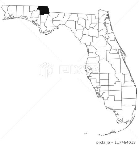 Map of Jackson County in Florida state on white background. single County map highlighted by black colour on Florida map. UNITED STATES, US Map of Jackson County in Florida state on white background. single County map highlighted by black colour on Florida map. UNITED STATES, US 117464015