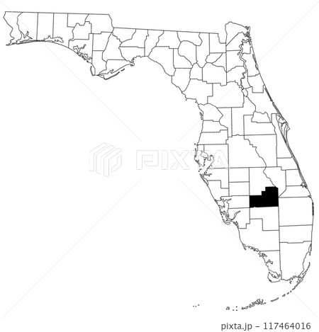 Map of glades County in Florida state on white background. single County map highlighted by black colour on Florida map. UNITED STATES, US 117464016
