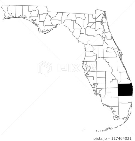 Map of palm beach County in Florida state on white background. single County map highlighted by black colour on Florida map. UNITED STATES, US 117464021