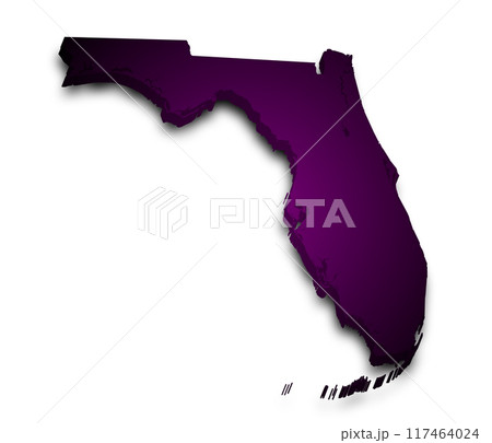 3d Map of Florida state with color.  United State of America, US, United State. 117464024
