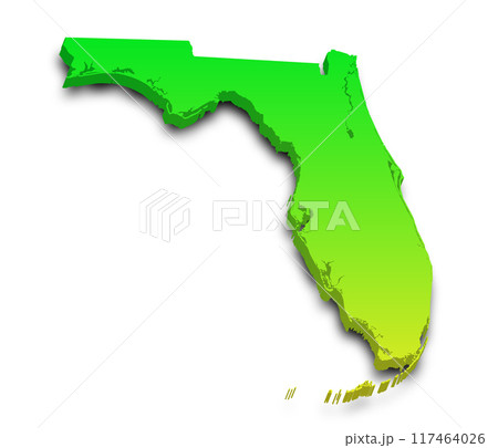 3d Map of Florida state with color.  United State of America, US, United State. 117464026