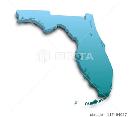 3d Map of Florida state with color.  United State of America, US, United State. 117464027
