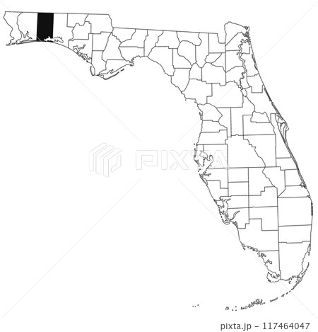 Map of okaloosa County in Florida state on white background. single County map highlighted by black colour on Florida map. UNITED STATES, US 117464047