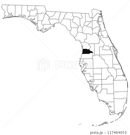Map of Hernando County in Florida state on white background. single County map highlighted by black colour on Florida map. UNITED STATES, US 117464053
