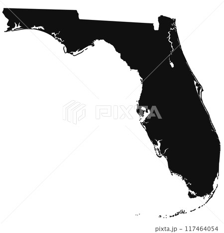 outline Florida map on white background. Administrative map of Florida state, United State of America, US, United State. 117464054