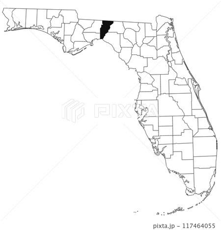 Map of Jefferson County in Florida state on white background. single County map highlighted by black colour on Florida map. UNITED STATES, US 117464055