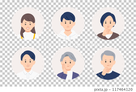 Negative high school student, middle-aged, and senior face icon set [People vector illustration material] 117464120