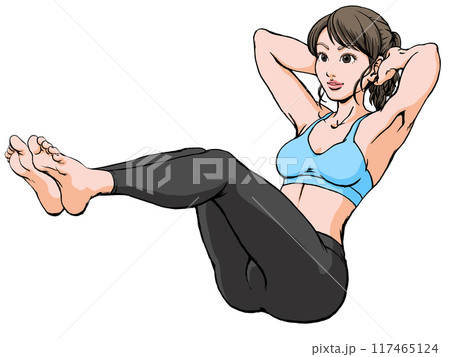 筋トレ_腹筋を鍛える若い女性_足上げ2 筋トレ_腹筋を鍛える若い女性_足上げ2 117465124