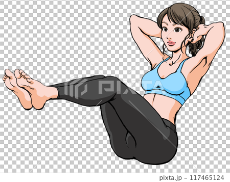 筋トレ_腹筋を鍛える若い女性_足上げ2 筋トレ_腹筋を鍛える若い女性_足上げ2 117465124