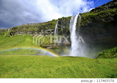 夏のアイスランド セリャランスフォスの滝と虹(Seljalandsfoss ) 夏のアイスランド セリャランスフォスの滝と虹(Seljalandsfoss ) 117465578