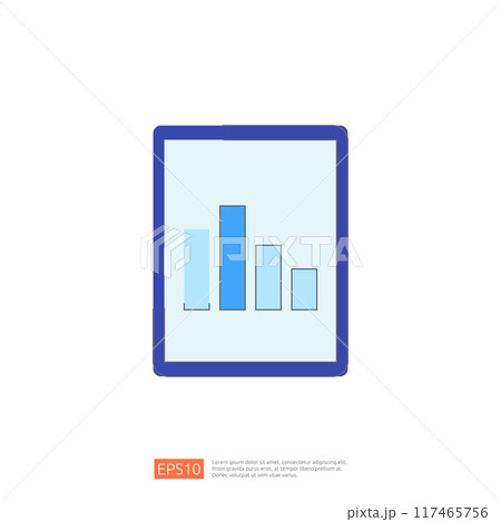 Blue Tablet Icon With a Bar Graph Showing Progress, Isolated on White Background, Flat Cartoon Vector Illustration Blue Tablet Icon With a Bar Graph Showing Progress, Isolated on White Background, Flat Cartoon Vector Illustration 117465756