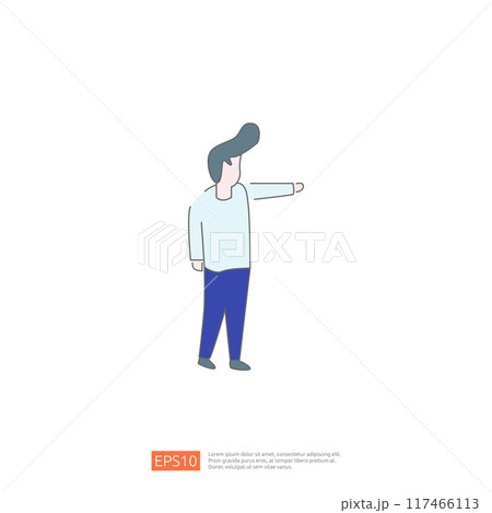 Simple illustration of a person pointing with hand, vector design of man in simple line art style. Simple illustration of a person pointing with hand, vector design of man in simple line art style. 117466113