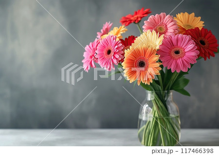 Bouquet of beautiful gerbera flowers in vase on table 117466398