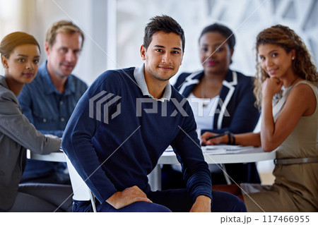 Meeting, portrait and man in business, group and proud of teamwork for project, growth and collaboration for sales. Boardroom, auditor and person in workplace, professional and face of employee Meeting, portrait and man in business, group and proud of teamwork for project, growth and collaboration for sales. Boardroom, auditor and person in workplace, professional and face of employee 117466955