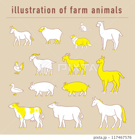 牧場の動物の手描きイラストセット 117467576