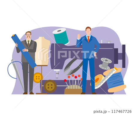 オーダーメイドスーツを仕立てるイメージイラスト オーダーメイドスーツを仕立てるイメージイラスト 117467726