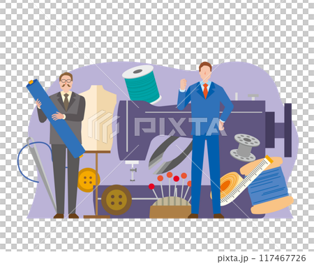 オーダーメイドスーツを仕立てるイメージイラスト オーダーメイドスーツを仕立てるイメージイラスト 117467726