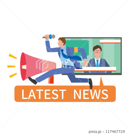 取材に走り回る記者やニュースのイメージイラスト 117467729