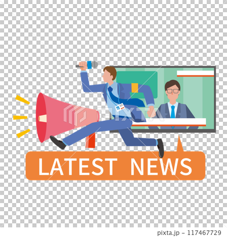 取材に走り回る記者やニュースのイメージイラスト 117467729