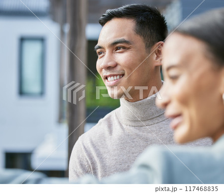 Client, realtor and property on show for investment, mortgage and real estate in city. Man, saleswoman and happy at viewing for purchase, assets and interest in new home or apartment with smile Client, realtor and property on show for investment, mortgage and real estate in city. Man, saleswoman and happy at viewing for purchase, assets and interest in new home or apartment with smile 117468835