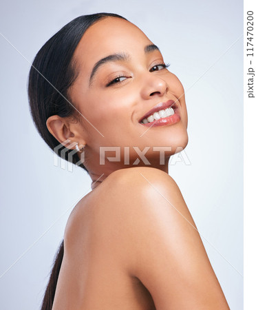 Woman, portrait and skincare glow in studio, healthy and wellness for beauty on white background. Female person, cosmetics and soft or smooth skin, facial treatment and foundation for dermatology Woman, portrait and skincare glow in studio, healthy and wellness for beauty on white background. Female person, cosmetics and soft or smooth skin, facial treatment and foundation for dermatology 117470200