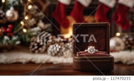 Solitaire Diamond Ring in Festive Display 117470235