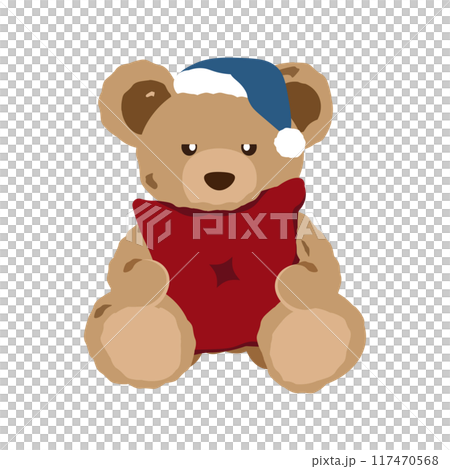 Illustration of a sleepy teddy bear holding a cushion Illustration of a sleepy teddy bear holding a cushion 117470568