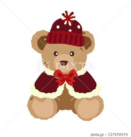 冬の衣装のクマのぬいぐるみのイラスト 117470574