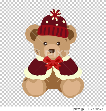 冬の衣装のクマのぬいぐるみのイラスト 117470574