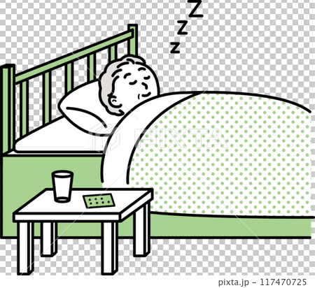 老人吃安眠藥睡覺的插圖 老人吃安眠藥睡覺的插圖 117470725