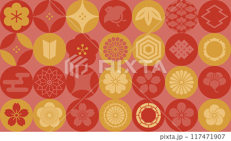 和のアイコンセット（背景・壁紙）丸型・金色と赤色 117471907