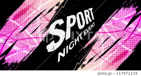 Abstract Background with Pink and Yellow Gradient Brush Texture and Halftone Effect. Grunge Sport Background, for Event Banner or Poster Design 117472134