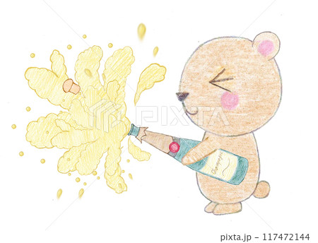 シャンパンを持ったクマのぬいぐるみ 117472144