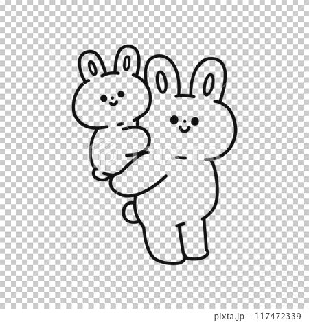 子供をおんぶするウサギ・線画 117472339