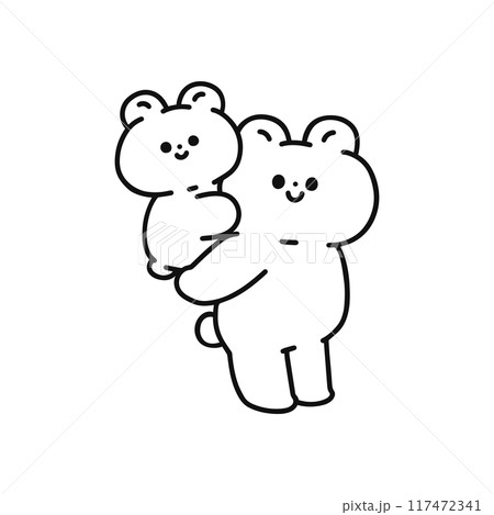 子供をおんぶするクマ・線画 117472341