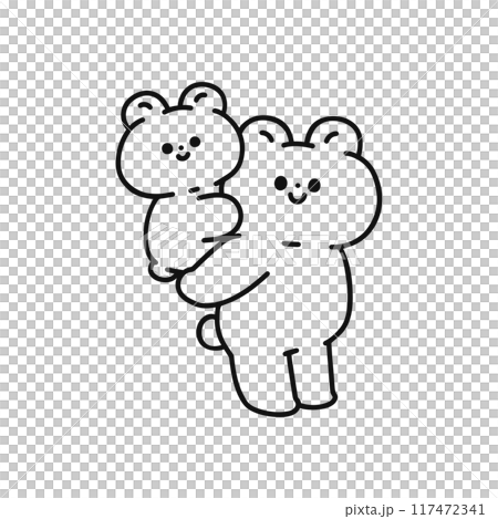 子供をおんぶするクマ・線画 117472341