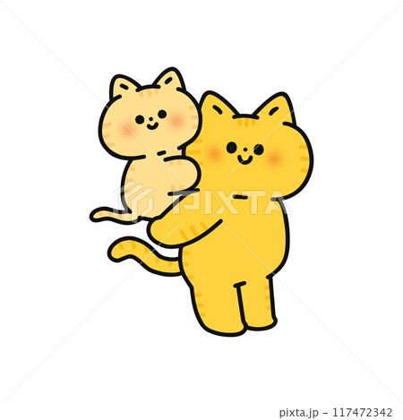 子供をおんぶするネコ 117472342