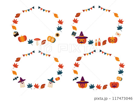 ハロウィン おばけとかぼちゃ 楕円型フレーム4種類セット ハロウィン おばけとかぼちゃ 楕円型フレーム4種類セット 117473046