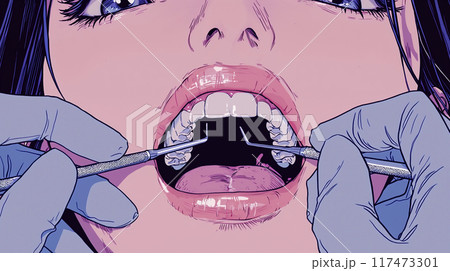 歯科検診を受ける女性のイラスト 117473301