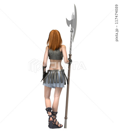 warrior woman character isolated on white background, 3D rendering, cg illustration 117474089