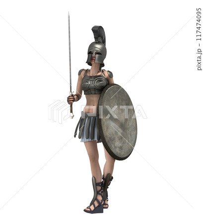 warrior woman character isolated on white background, 3D rendering, cg illustration 117474095