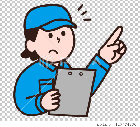 A woman in work clothes pointing and checking A woman in work clothes pointing and checking 117474536