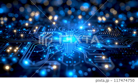 Futuristic Digital Technology background with circuit, line, cyber Blue color background, network global concept 117474750