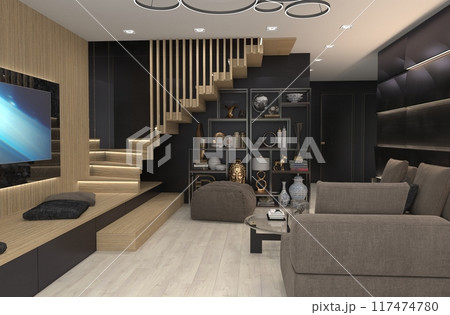 residential interior visualization, 3D illustration, cg 117474780