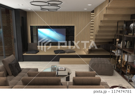 residential interior visualization, 3D illustration, cg 117474781