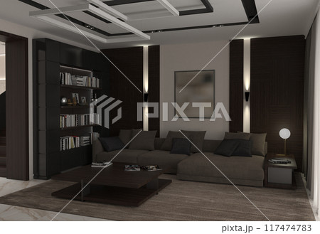 residential interior visualization, 3D illustration, cg 117474783