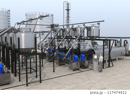 oil refinery, chemical production, waste processing plant, exterior visualization, 3D illustration, cg oil refinery, chemical production, waste processing plant, exterior visualization, 3D illustration, cg 117474912