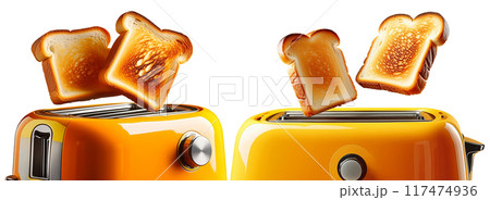 Two Slices of Toasted Bread Jumping Out of the Toaster - Generative Ai 117474936